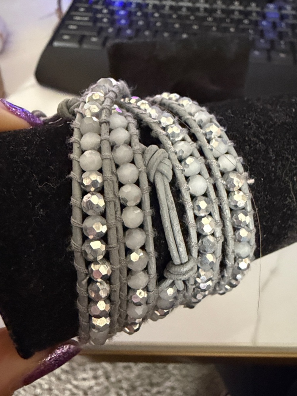 Victoria Emerson Gray Beaded Wrap Bracelet with Sparkle Accents - Picture 3 of 7